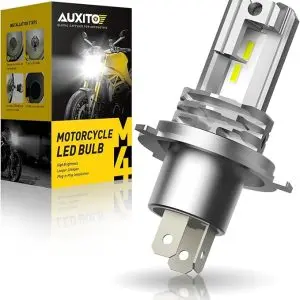 AUXITO Bombilla H4 Hi/Baja para motocicleta, 400% más brillante, 9003 Bombilla 6000K Blanco frío H4 antiniebla sin ventilador, Plug and Play