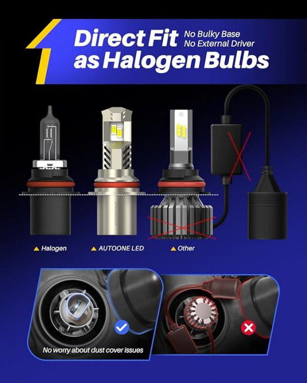 AUTOONE Bombillas LED 9007/HB5 para faros delanteros, superbrillantes, 24000 lúmenes, 6000 K, blanco 9007, bombillas LED de haz alto y bajo, listo para Canbus, ajuste directo, paquete de 2