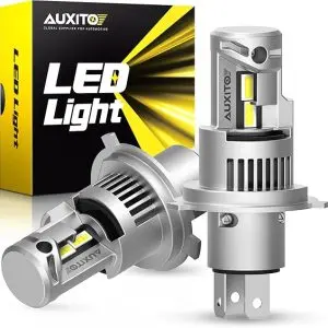 AUXITO Bombilla LED H4 9003 mejorada 2024, tamaño mini 1:1, no requiere adaptador, blanco 6500K, sin polaridad, luces antiniebla LED 9003, Plug and Play, paquete de 2
