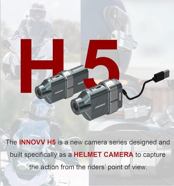 INNOVV Cámara H5 para casco de motocicleta 4K 30 fps con Wi-Fi, tecnología electrónica de estabilización de imagen, batería recargable, interfaz de alimentación para conexión de alimentación directa y resistente al agua IP65