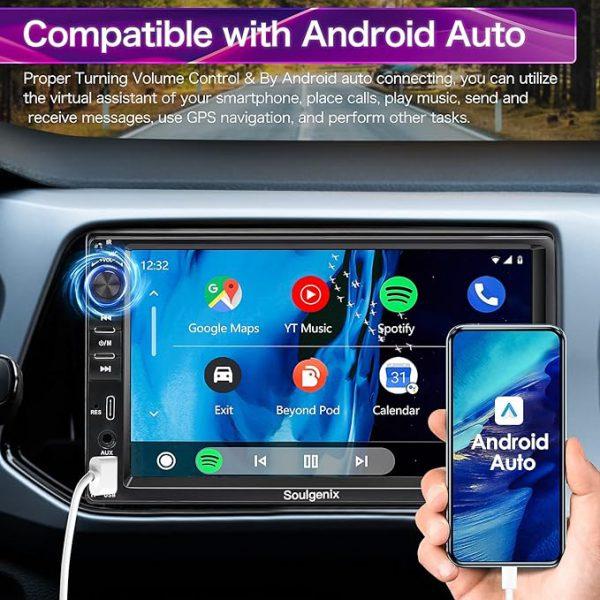 Soulgenix Estéreo de auto doble DIN Apple Carplay y Android Auto, radio de coche Full HD de 7 pulgadas, pantalla táctil, Bluetooth, receptores de audio para automóvil con FM, cámara de respaldo, puertos dobles USB B y tipo C, entrada AUX, enlace de espejo
