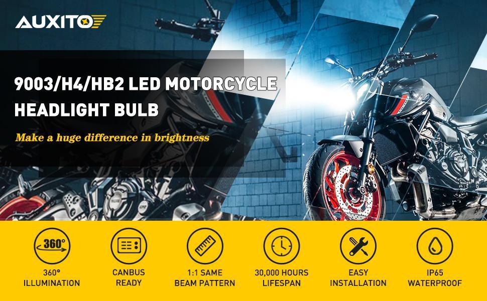 AUXITO Bombilla LED H4 motocicleta, 9003 HB2 3000LM 6000K blanco