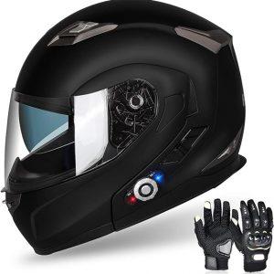 FreedConn BM2-S - Casco de motocicleta con Bluetooth y función de marcación de voz, manos libres, 500 m/ 2 – 3 conductores, DOT con Bluetooth